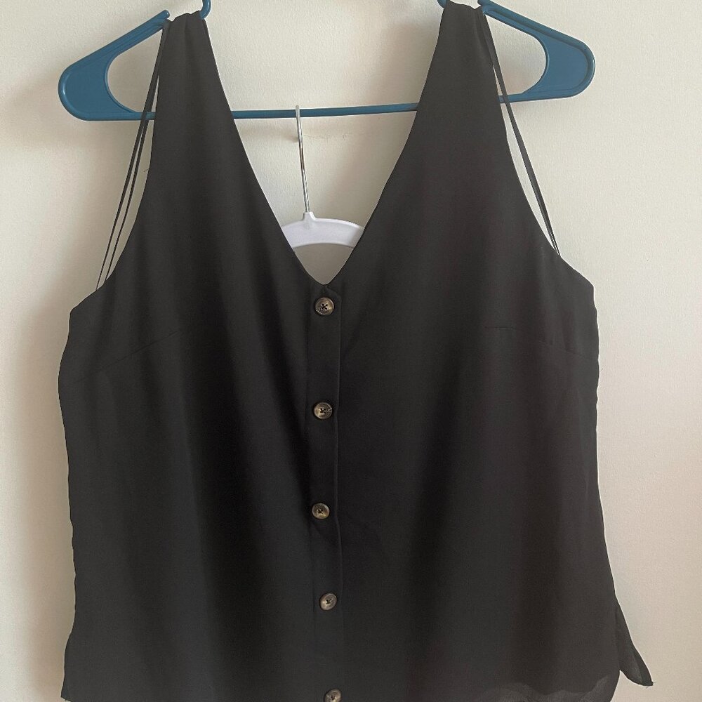 WALLIS Black Sleeveless Mock Button V-Neck Blouse in UK14, US10